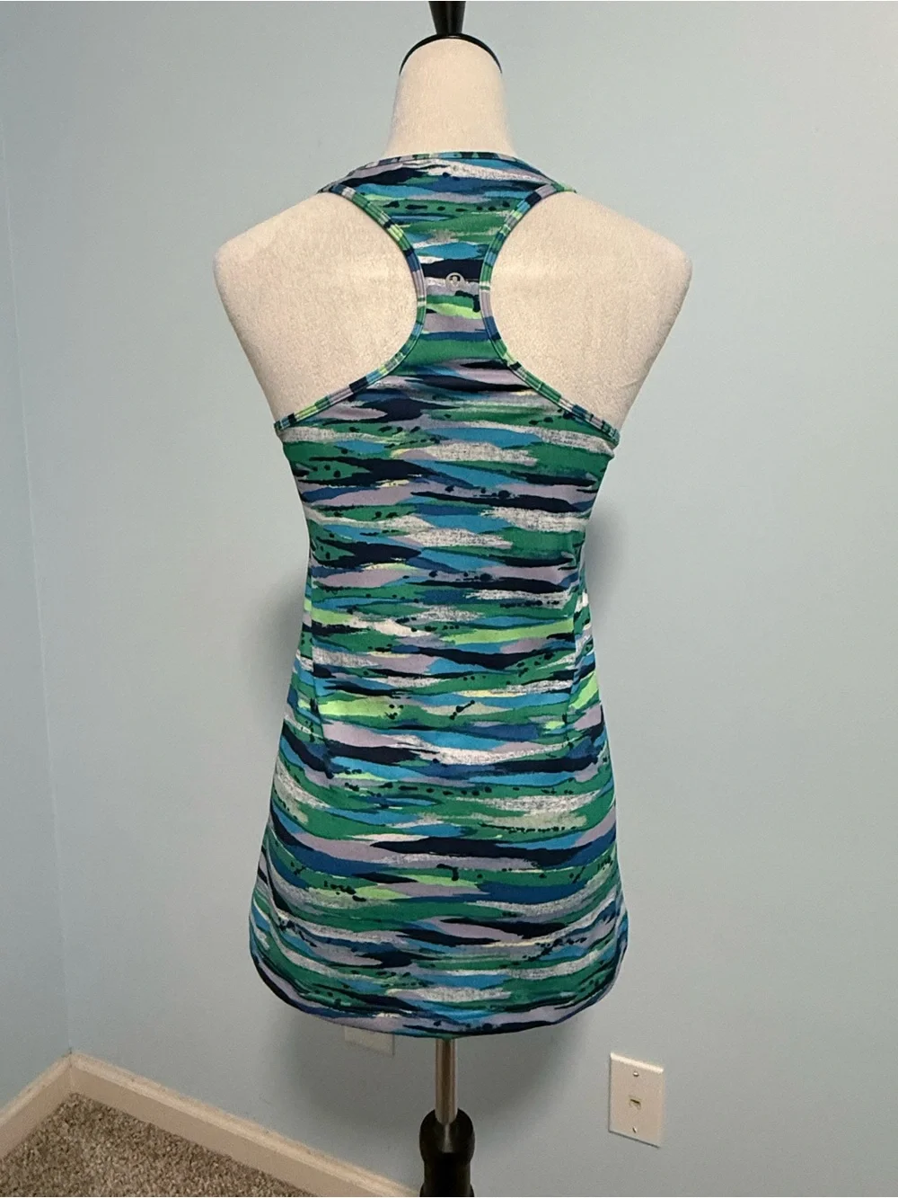 Lululemon Racerback Longline Tank Tunic Abstract Stripe Green Blue Size 10